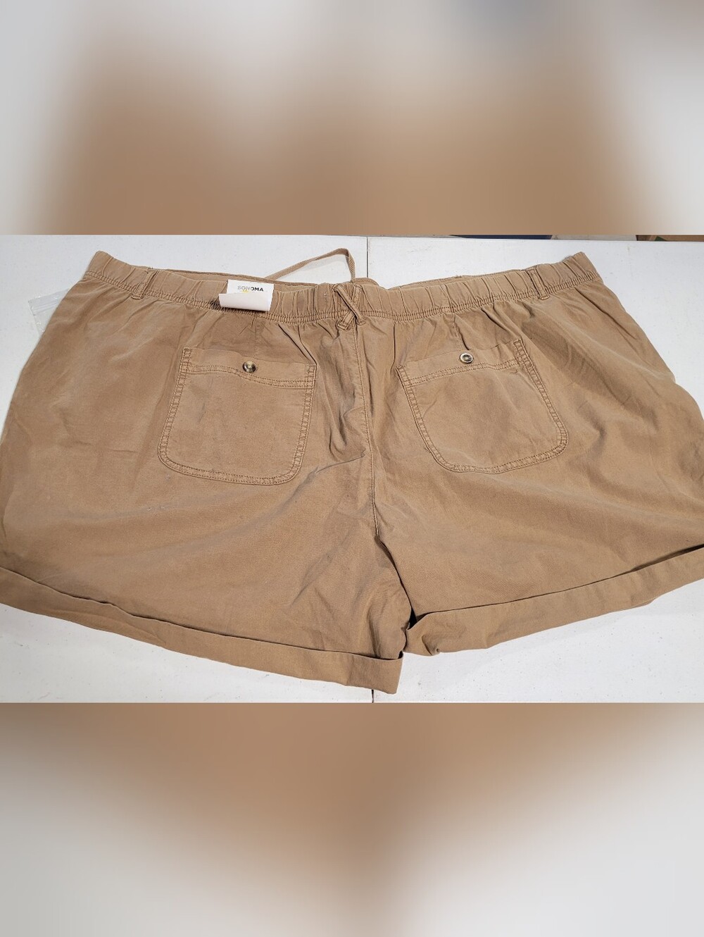 Sonoma Women's Tan Drawstring Cotton Shorts - Picture 3 of 3